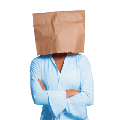 Image of lady with bag on her head because of female pattern baldness