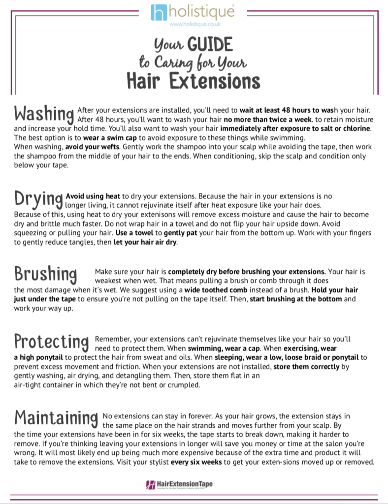 Holistique Hair Extensions Care Guide Printable image